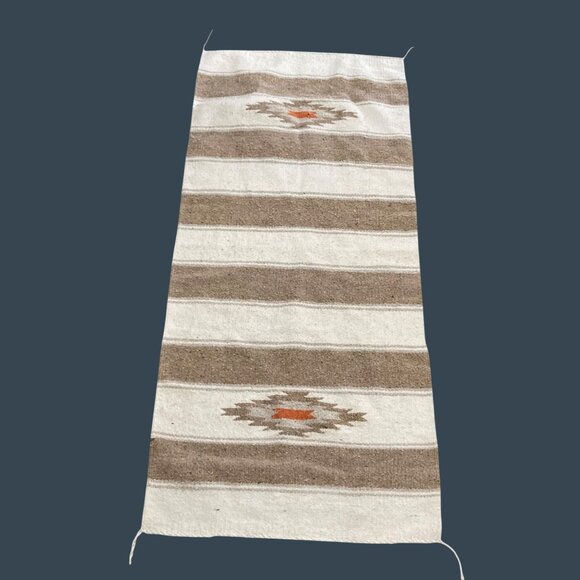 Handwoven Southwestern Rug Beige And White Stripes With Geometric Pattern 60"x28 - Picture 1 of 4